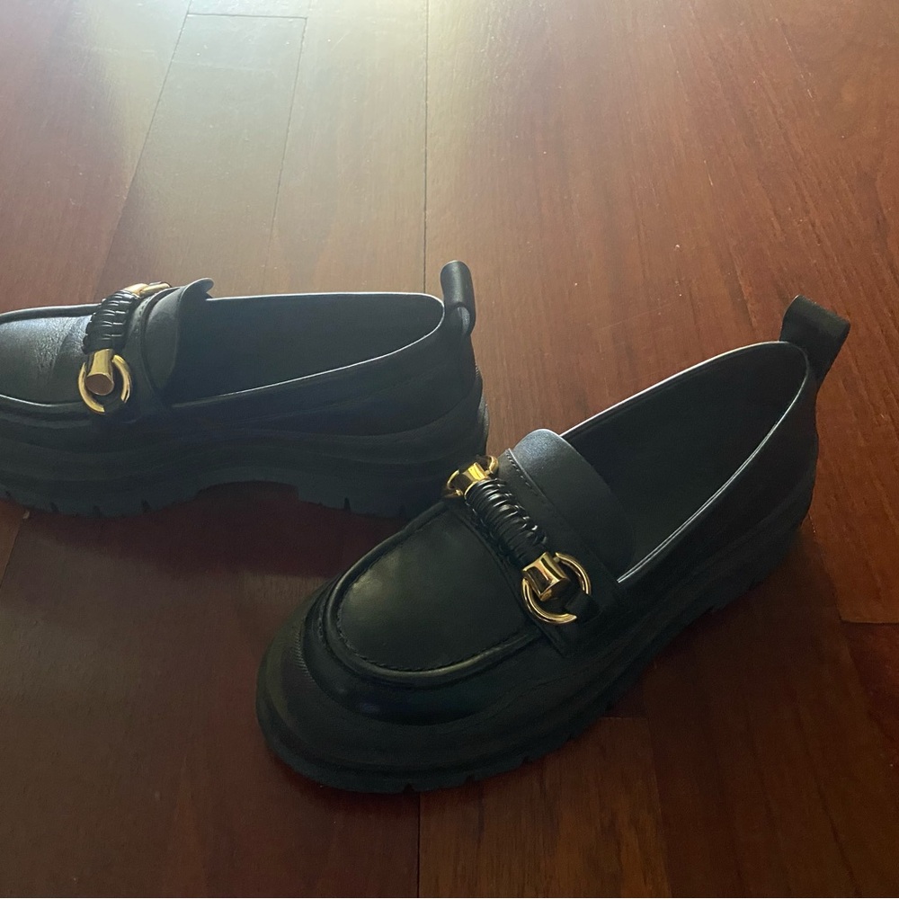 See By Chloe Black Loafers with Gold Accents